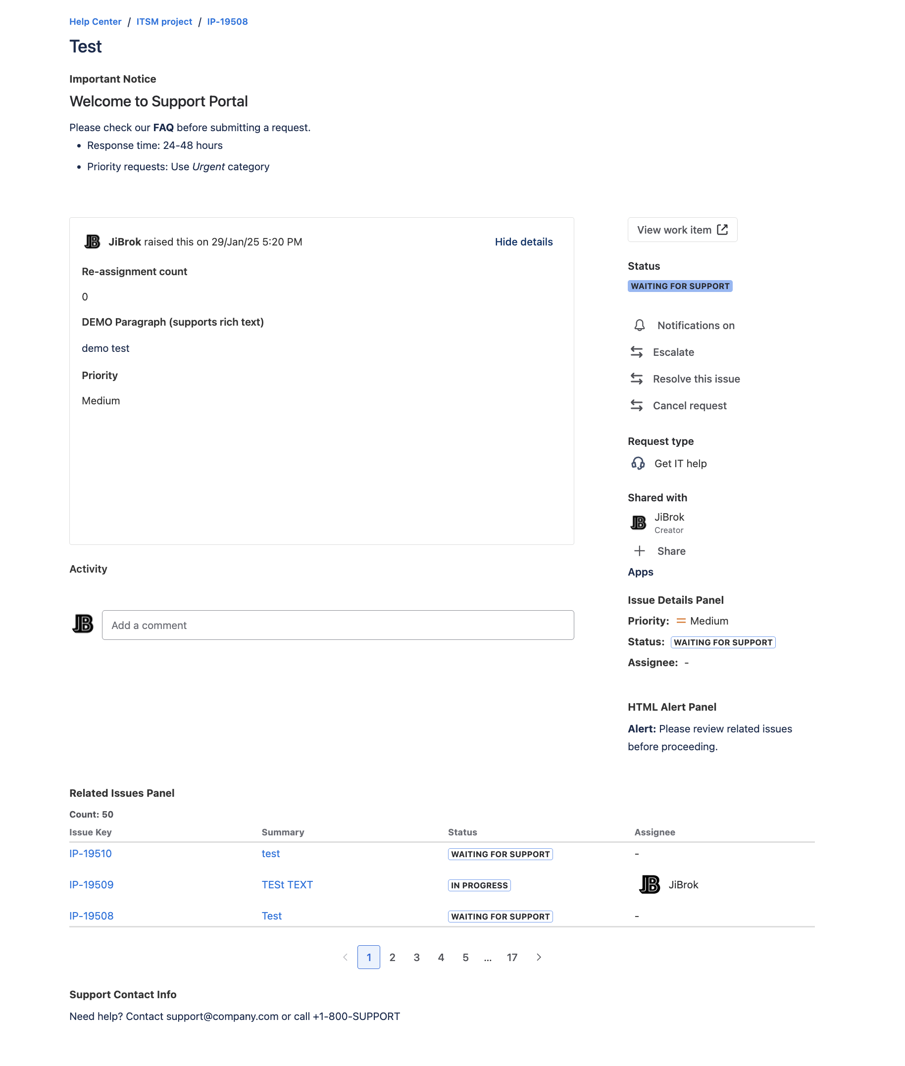 Message Field on JSM Portal